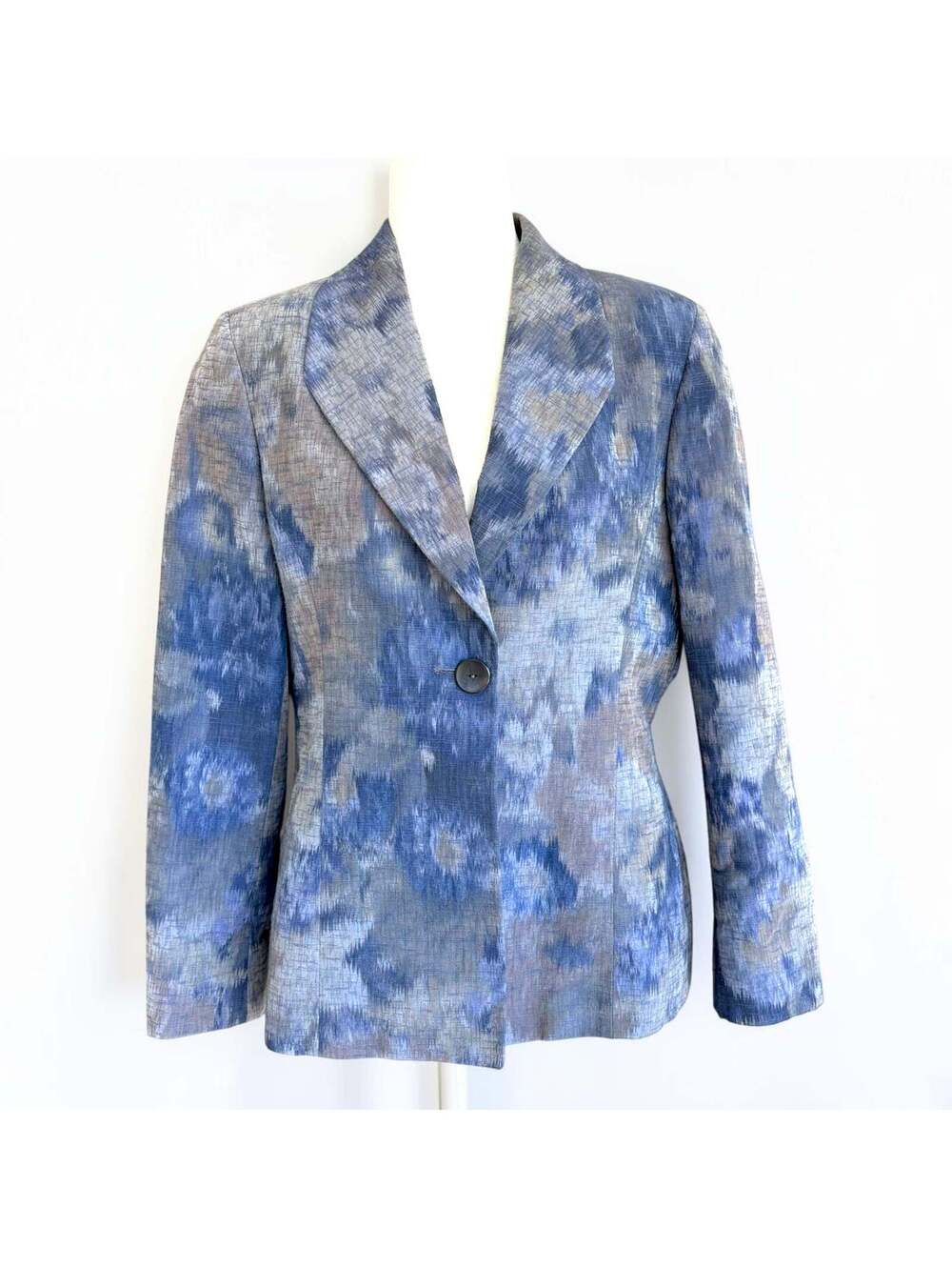 Zanella Made in Italy Blue Floral Cotton Blend Single Button Blazer Jacket 12